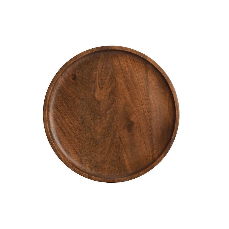 Round Mango Wood End Table Tri-Leg Tapered Metal Legs Handcrafted Natural Black Walnut