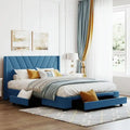 Queen Linen Upholstered Platform Bed 3 Drawers Geometric Headboard Blue Beige Gray Pink