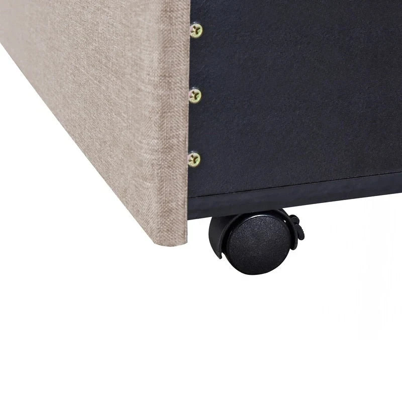 Queen Linen Upholstered Platform Bed 3 Drawers Geometric Headboard Blue Beige Gray Pink