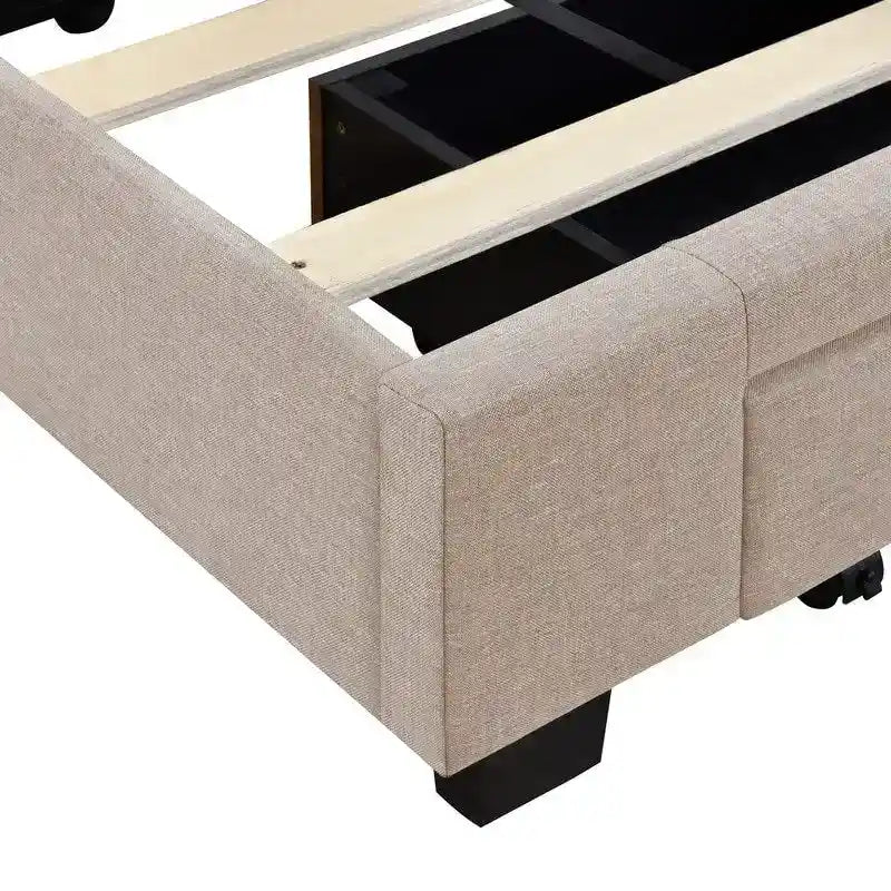 Queen Linen Upholstered Platform Bed 3 Drawers Geometric Headboard Blue Beige Gray Pink