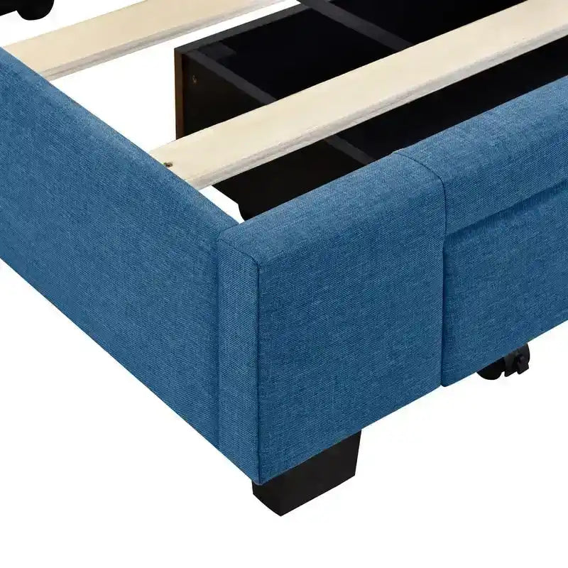 Queen Linen Upholstered Platform Bed 3 Drawers Geometric Headboard Blue Beige Gray Pink