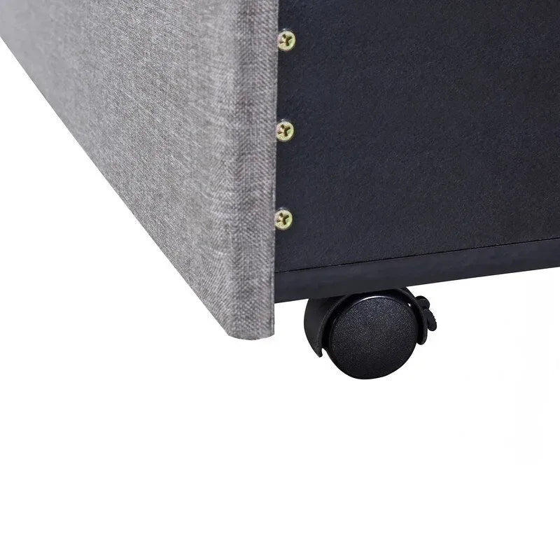 Queen Linen Upholstered Platform Bed 3 Drawers Geometric Headboard Blue Beige Gray Pink