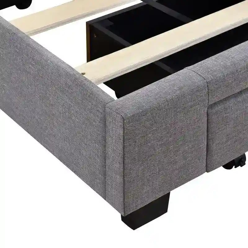 Queen Linen Upholstered Platform Bed 3 Drawers Geometric Headboard Blue Beige Gray Pink