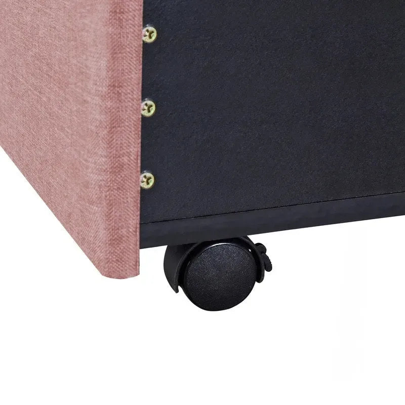 Queen Linen Upholstered Platform Bed 3 Drawers Geometric Headboard Blue Beige Gray Pink