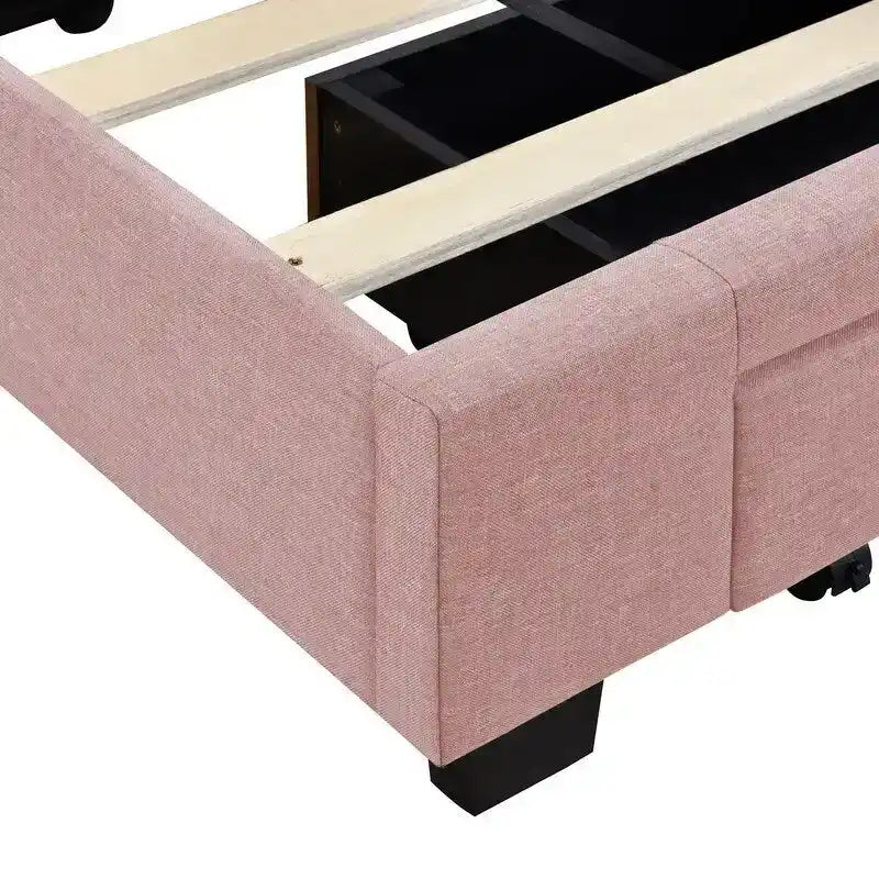 Queen Linen Upholstered Platform Bed 3 Drawers Geometric Headboard Blue Beige Gray Pink