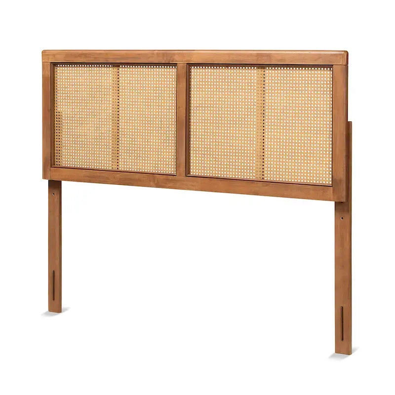 Mid-Century Rubberwood Synthetic Rattan Headboard Height Adjustable Ash Walnut Full Queen King