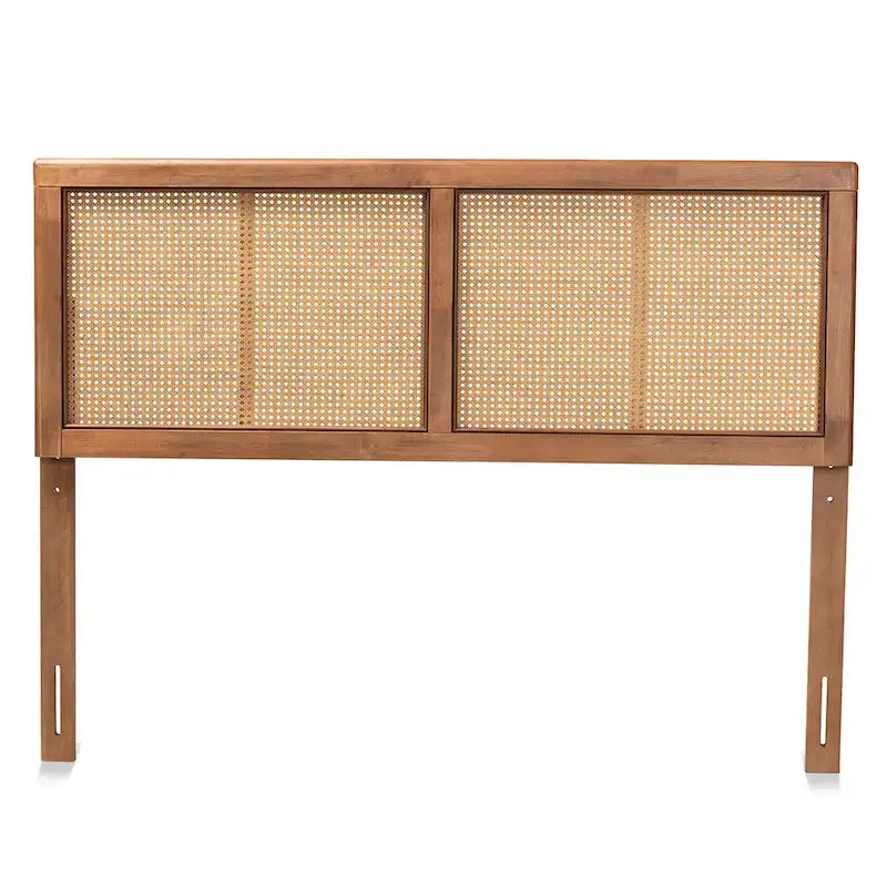 Mid-Century Rubberwood Synthetic Rattan Headboard Height Adjustable Ash Walnut Full Queen King