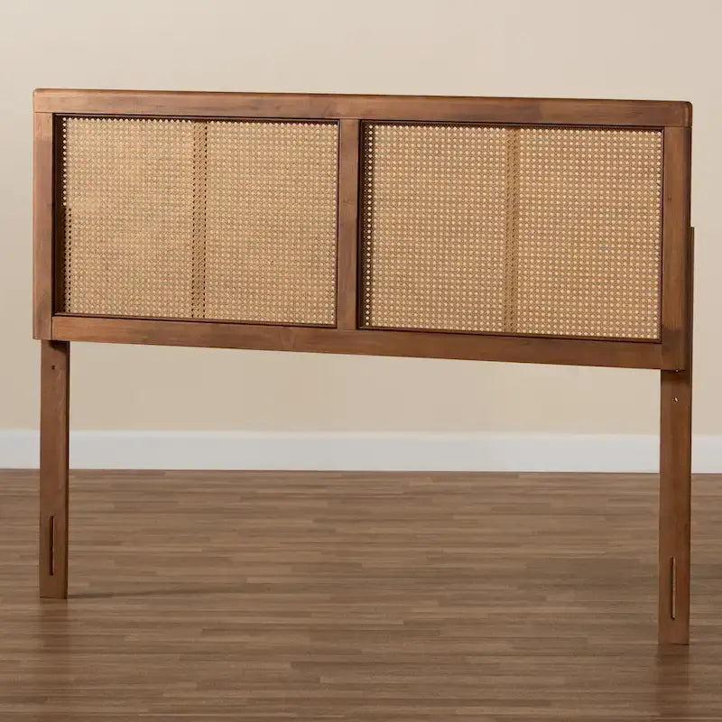 Mid-Century Rubberwood Synthetic Rattan Headboard Height Adjustable Ash Walnut Full Queen King
