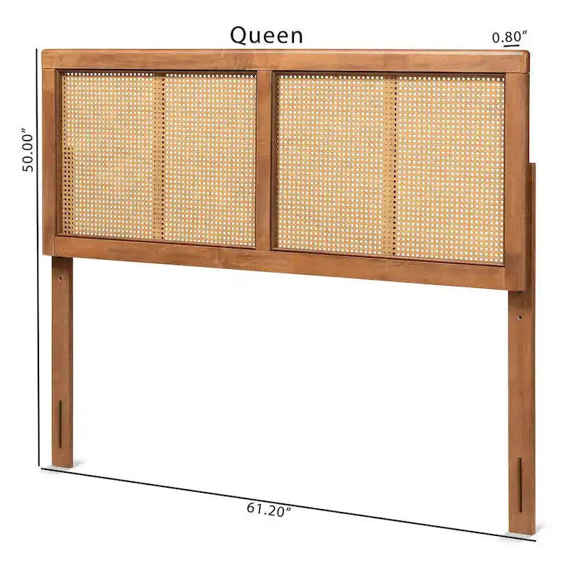 Mid-Century Rubberwood Synthetic Rattan Headboard Height Adjustable Ash Walnut Full Queen King