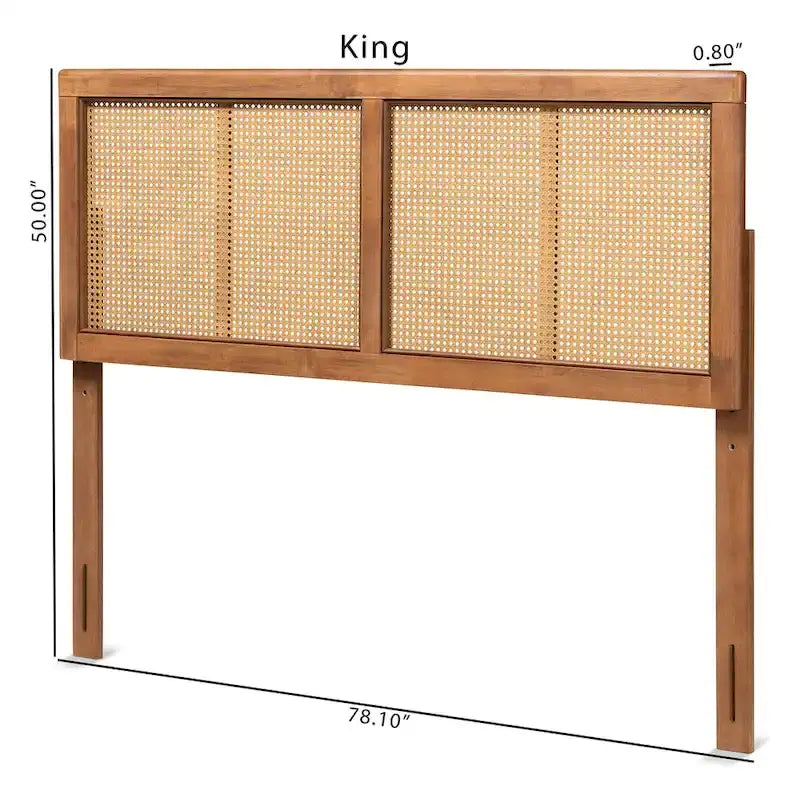 Mid-Century Rubberwood Synthetic Rattan Headboard Height Adjustable Ash Walnut Full Queen King