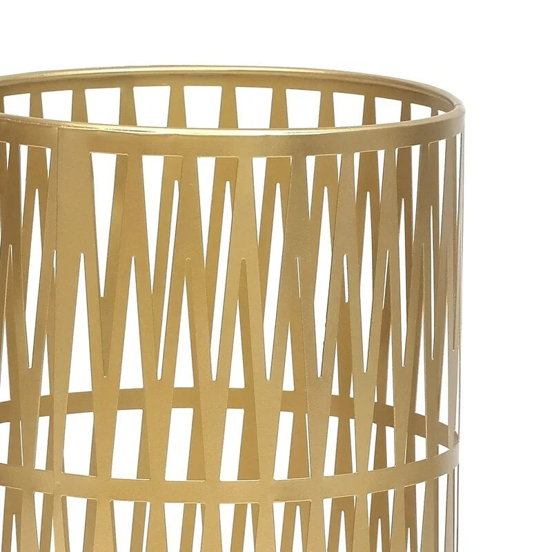 Round Metal Umbrella Stand Open Weave Removable Drip Tray Entryway Black Gold