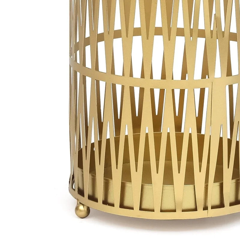 Round Metal Umbrella Stand Open Weave Removable Drip Tray Entryway Black Gold