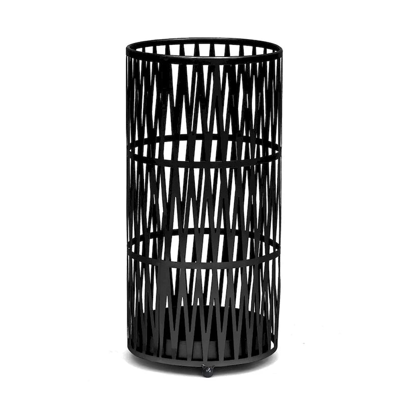 Round Metal Umbrella Stand Open Weave Removable Drip Tray Entryway Black Gold