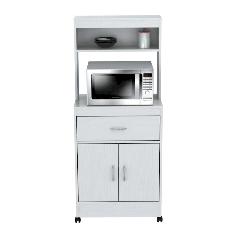 Microwave Cart Kitchen Storage Cabinet Drawer Open Shelves Double Door White