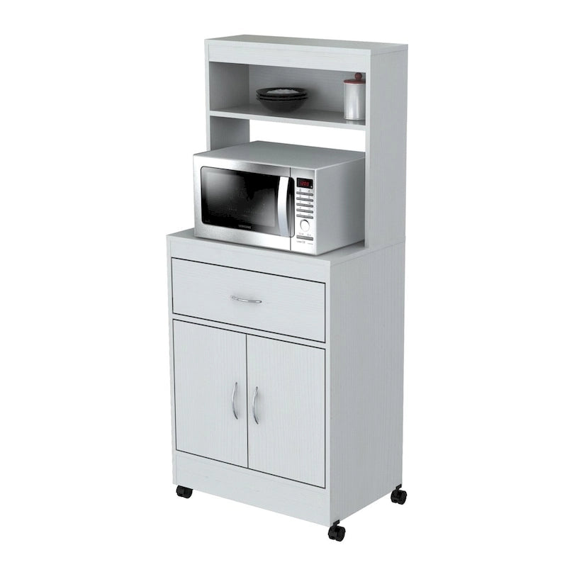 Microwave Cart Kitchen Storage Cabinet Drawer Open Shelves Double Door White