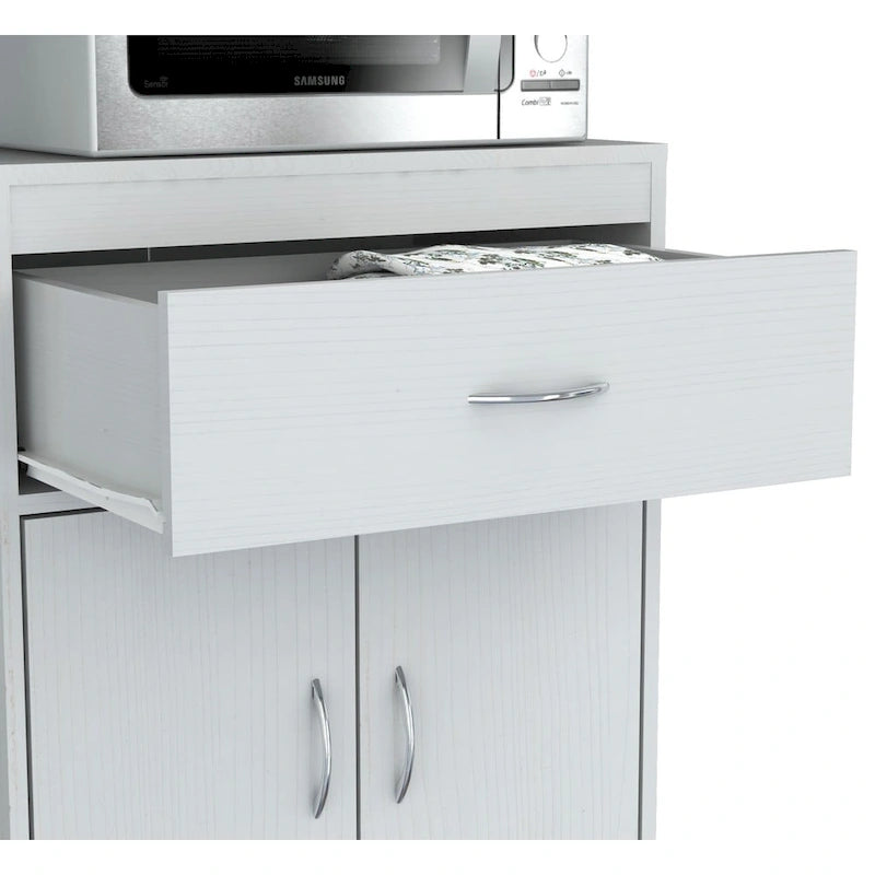 Microwave Cart Kitchen Storage Cabinet Drawer Open Shelves Double Door White