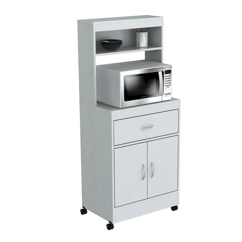 Microwave Cart Kitchen Storage Cabinet Drawer Open Shelves Double Door White
