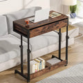 Height Adjustable Rolling Laptop Desk Drawer Open Shelf Particle Board Brown