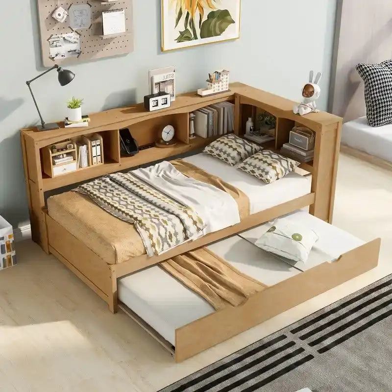 Twin Size Daybed with Trundle,Storage Cabinets and USB Ports