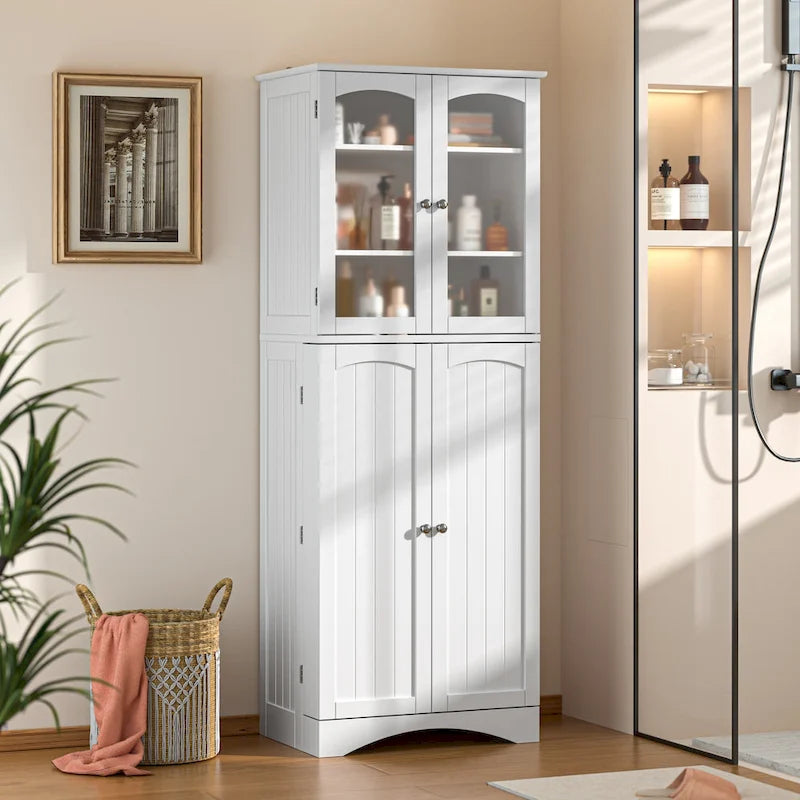 64 Inch Tall Pantry Cabinet Acrylic Glass Doors Adjustable Shelves Door Racks Dark Brown White