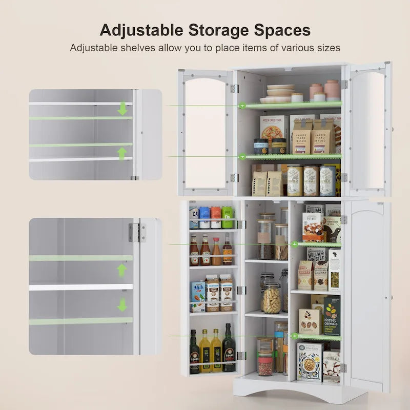 64 Inch Tall Pantry Cabinet Acrylic Glass Doors Adjustable Shelves Door Racks Dark Brown White
