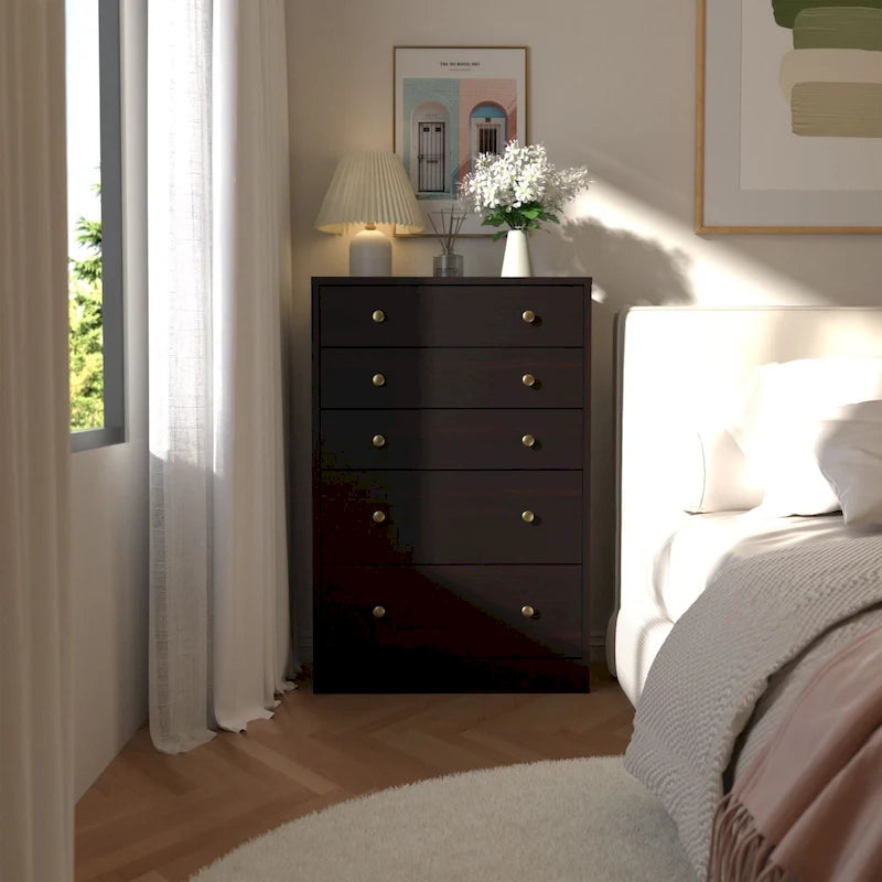 5-Drawer Bedroom Dresser Chest Clothes Organizer Eco Wood Natural Espresso Black White