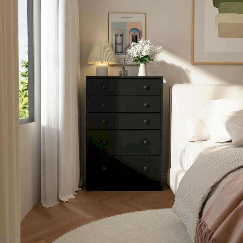 5-Drawer Bedroom Dresser Chest Clothes Organizer Eco Wood Natural Espresso Black White