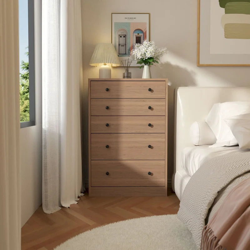 5-Drawer Bedroom Dresser Chest Clothes Organizer Eco Wood Natural Espresso Black White
