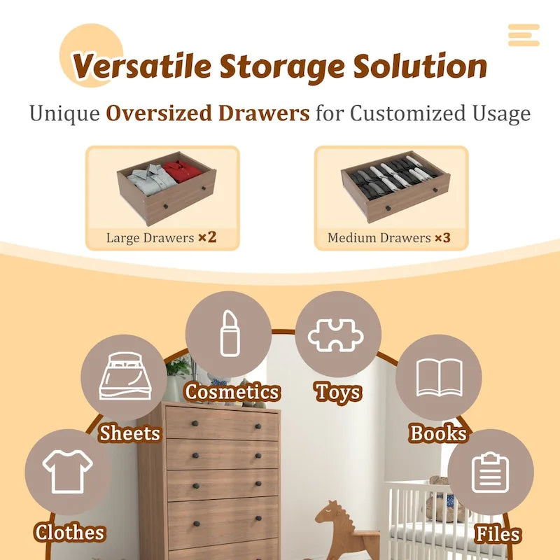 5-Drawer Bedroom Dresser Chest Clothes Organizer Eco Wood Natural Espresso Black White