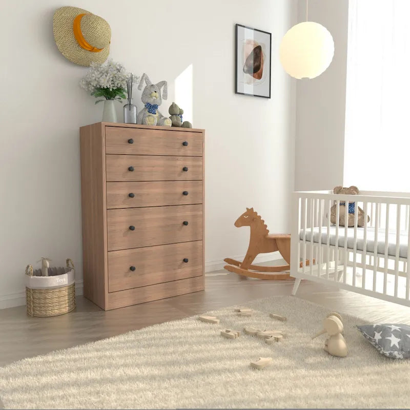 5-Drawer Bedroom Dresser Chest Clothes Organizer Eco Wood Natural Espresso Black White