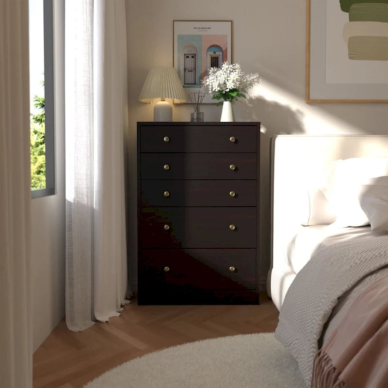 5-Drawer Bedroom Dresser Chest Clothes Organizer Eco Wood Natural Espresso Black White