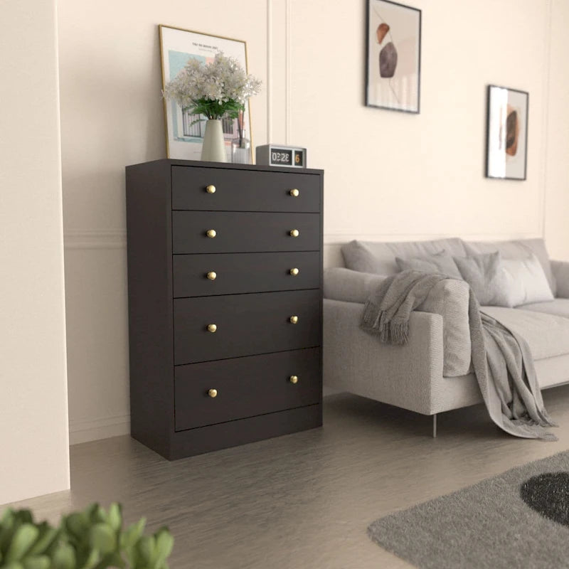 5-Drawer Bedroom Dresser Chest Clothes Organizer Eco Wood Natural Espresso Black White