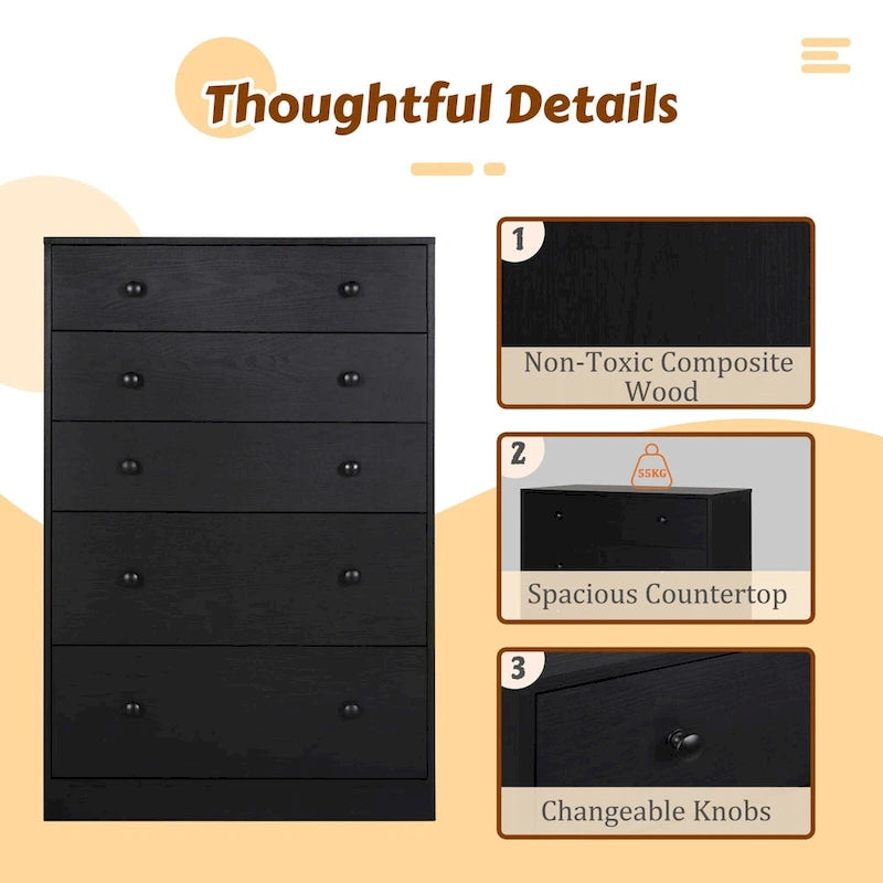 5-Drawer Bedroom Dresser Chest Clothes Organizer Eco Wood Natural Espresso Black White
