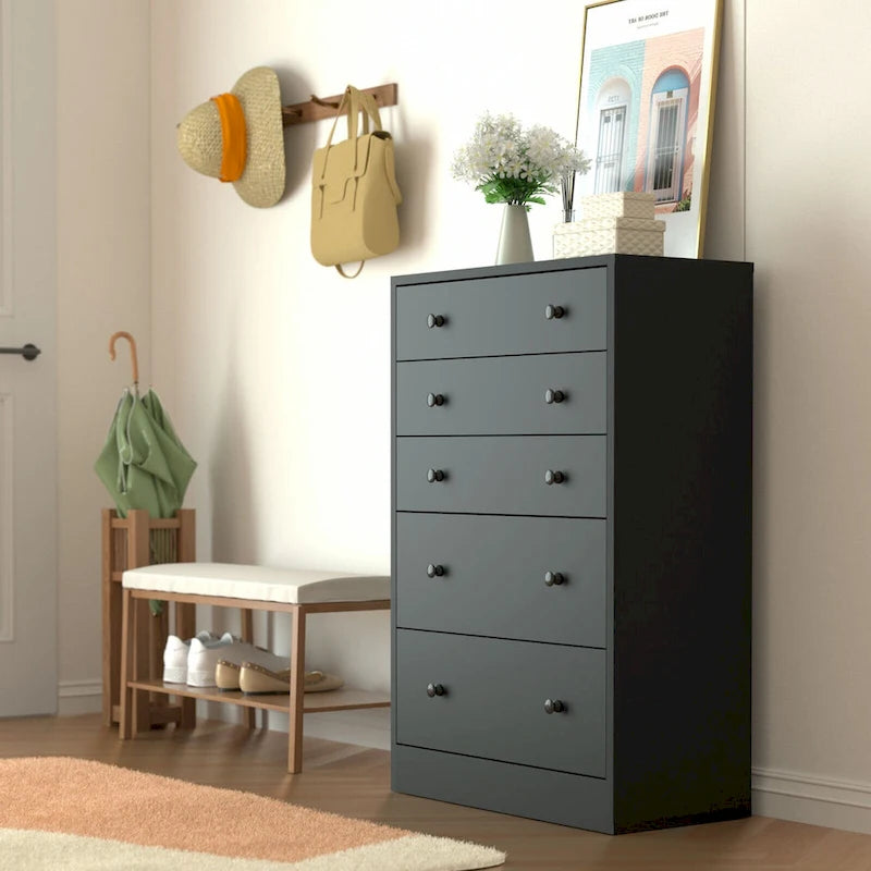 5-Drawer Bedroom Dresser Chest Clothes Organizer Eco Wood Natural Espresso Black White