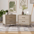 Solid Wood 2-Drawer Nightstand Set of 2 Dovetail Gold Metal Base Light Oak