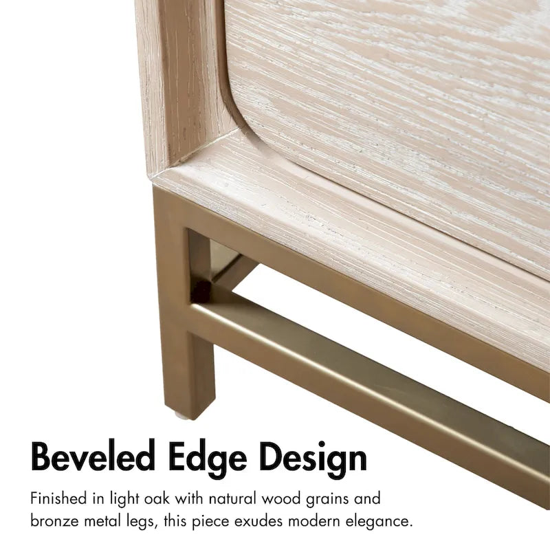 Solid Wood 2-Drawer Nightstand Set of 2 Dovetail Gold Metal Base Light Oak
