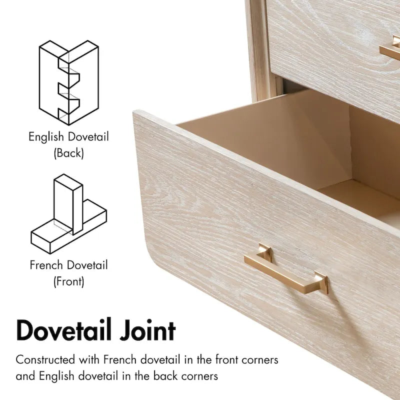 Solid Wood 2-Drawer Nightstand Set of 2 Dovetail Gold Metal Base Light Oak