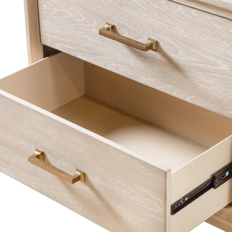 Solid Wood 2-Drawer Nightstand Set of 2 Dovetail Gold Metal Base Light Oak