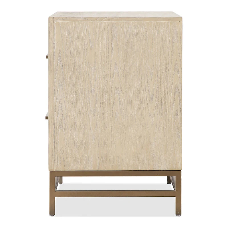 Solid Wood 2-Drawer Nightstand Set of 2 Dovetail Gold Metal Base Light Oak