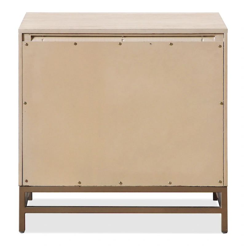 Solid Wood 2-Drawer Nightstand Set of 2 Dovetail Gold Metal Base Light Oak