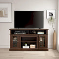 Classic TV Media Stand Glass Door Cabinet Open Shelves 65 Inch Espresso Dark Gray Wash