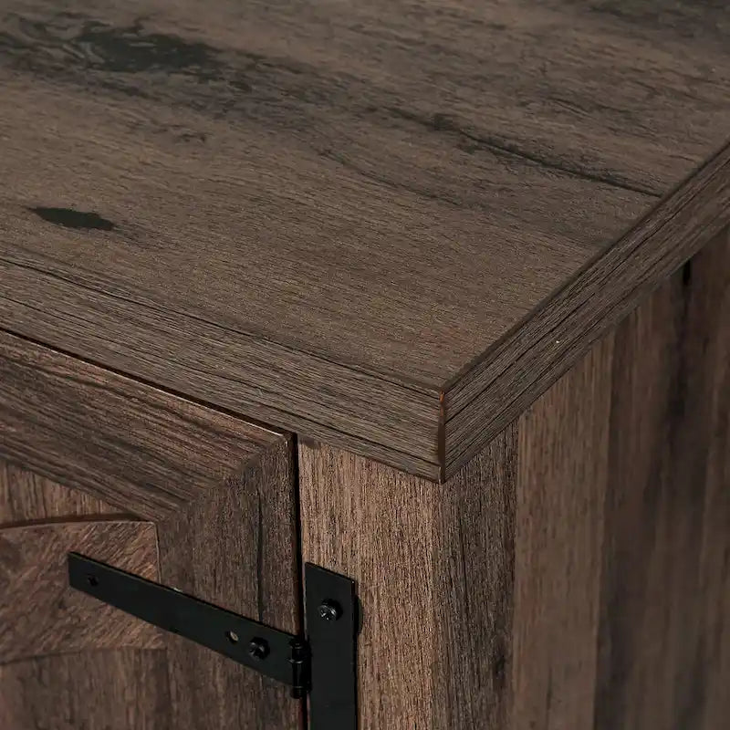 58 Inch Farmhouse TV Stand with Electric Fireplace Barn Door Cabinets Dark Brown