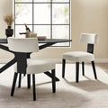 Modern Armless Dining Chair Fabric Upholstered Floating Back Set of 2 Ivory Gray Wheat