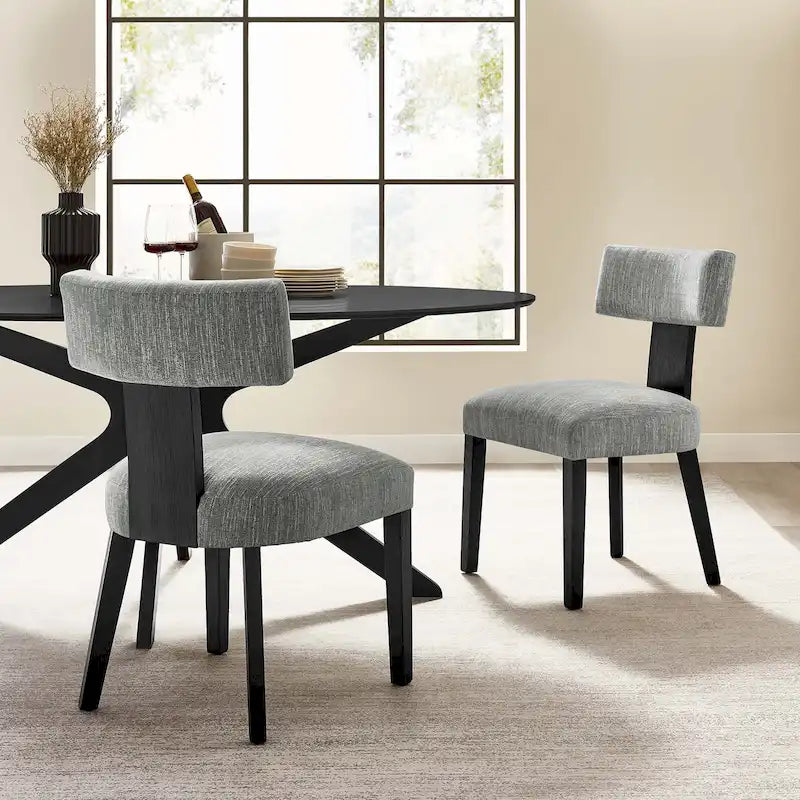 Modern Armless Dining Chair Fabric Upholstered Floating Back Set of 2 Ivory Gray Wheat