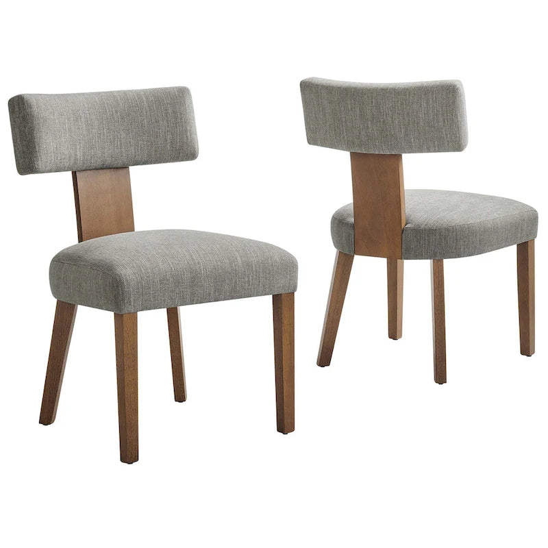 Modern Armless Dining Chair Fabric Upholstered Floating Back Set of 2 Ivory Gray Wheat