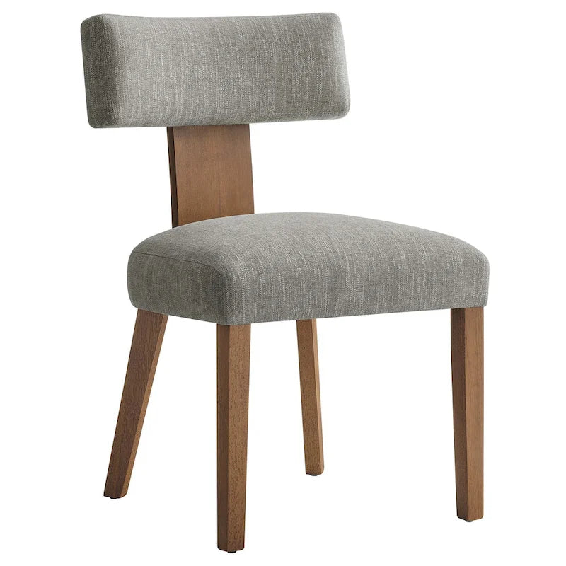 Modern Armless Dining Chair Fabric Upholstered Floating Back Set of 2 Ivory Gray Wheat