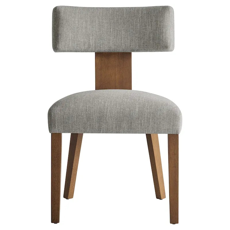 Modern Armless Dining Chair Fabric Upholstered Floating Back Set of 2 Ivory Gray Wheat