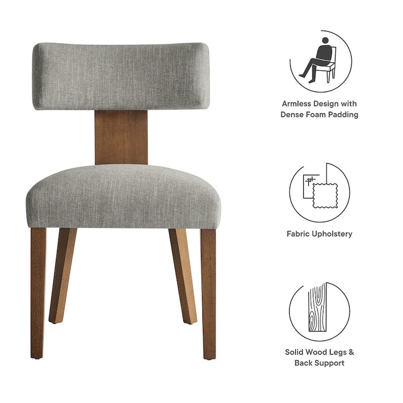 Modern Armless Dining Chair Fabric Upholstered Floating Back Set of 2 Ivory Gray Wheat