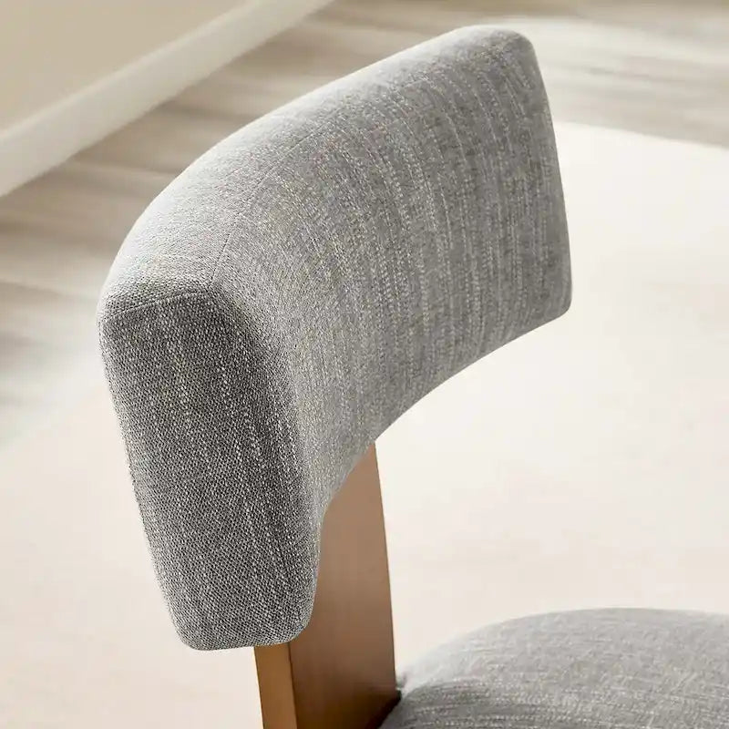 Modern Armless Dining Chair Fabric Upholstered Floating Back Set of 2 Ivory Gray Wheat