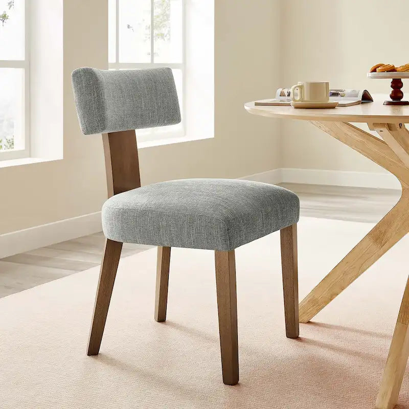 Modern Armless Dining Chair Fabric Upholstered Floating Back Set of 2 Ivory Gray Wheat